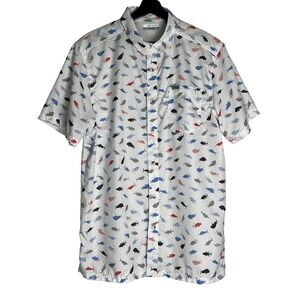 Columbia PFG Mens Medium White Patriotic Fish Print Tamiami Fishing Shirt FM1039